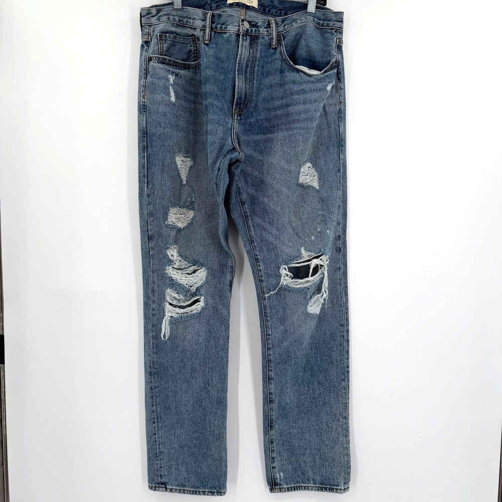 Gap 1969 Slim Fit Distressed Light Blue Wash Ripped Denim Jeans Mens 36x32